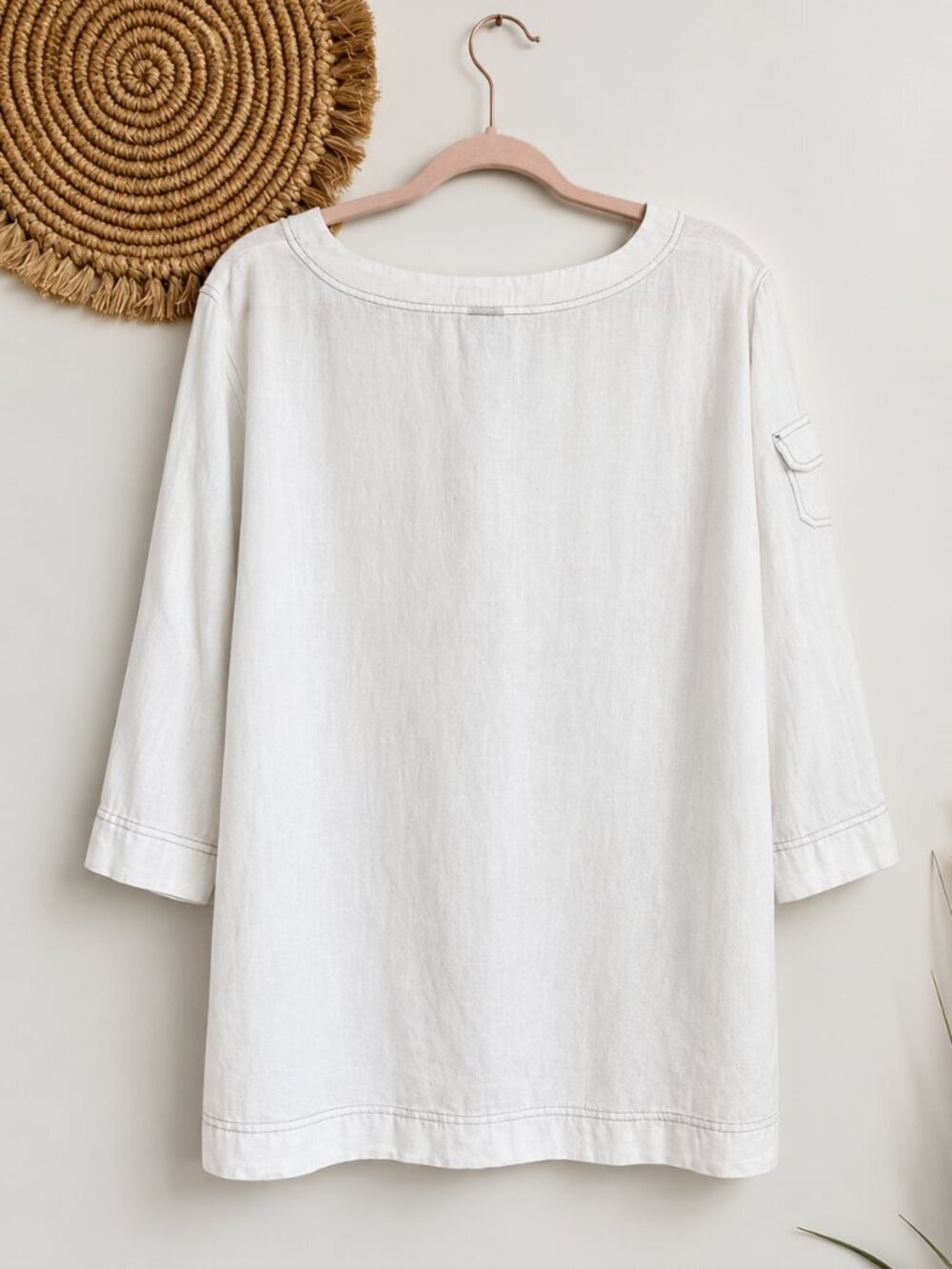 Ralph Lauren White 100% Linen White 3/4 Sleeve Lace-up Popover Shirt SZ 1X Boho - Picture 2 of 8